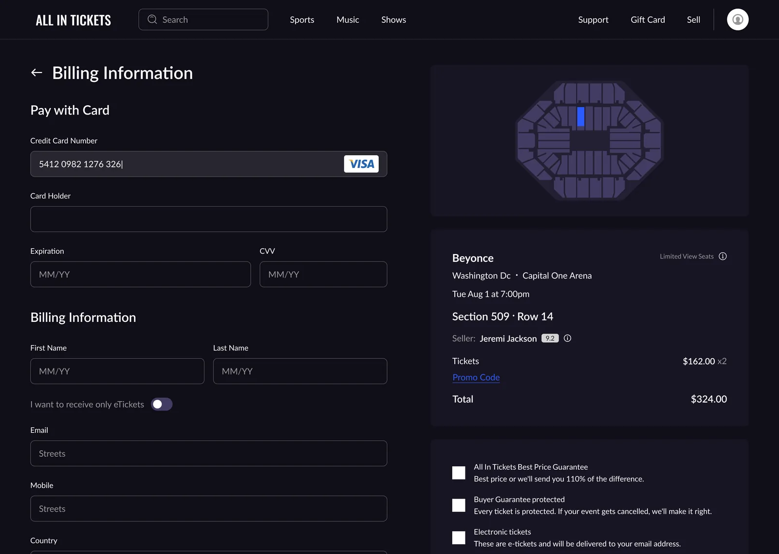 All In Tickets — checkout